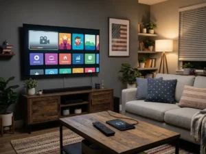 IPTV supplier technology concept with smart TV and online streaming network