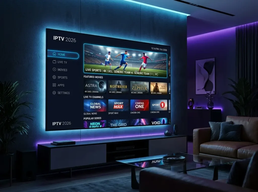 Best IPTV 2026 premium live TV dashboard with ultra HD streaming interface