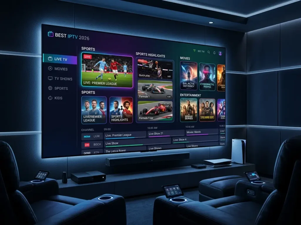 Best IPTV 2026 streaming service on smart TV with live sports and movies in 4K