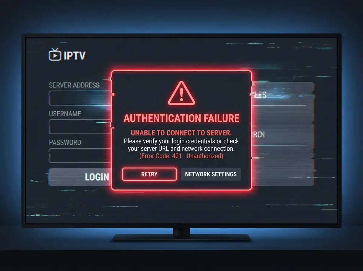 IPTV Smarters authorization error on mobile app showing failed login attempt