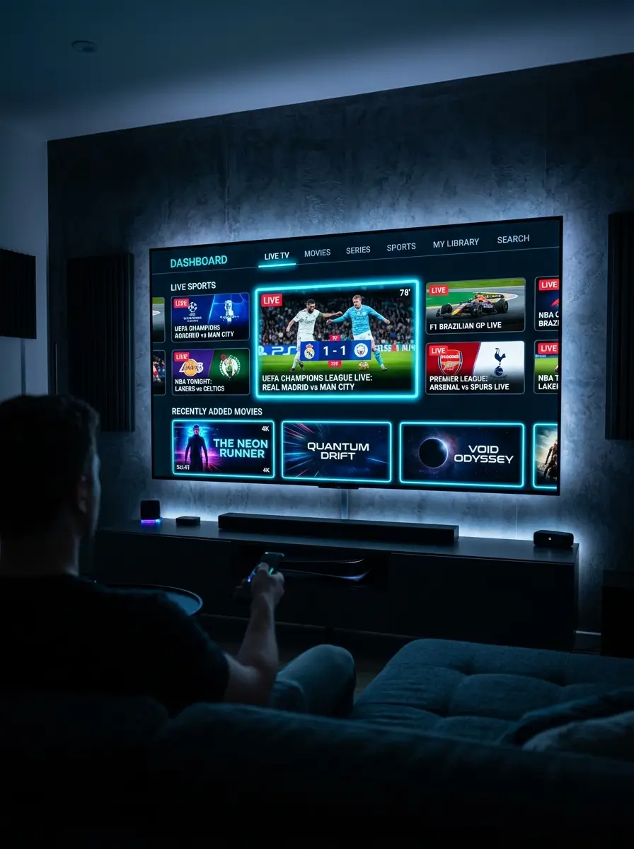 Best IPTV USA streaming interface on smart TV with live sports and movies