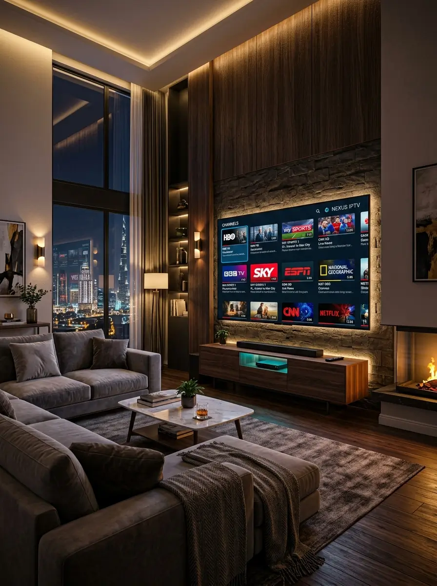 Futuristic Best IPTV dashboard with digital streaming channels