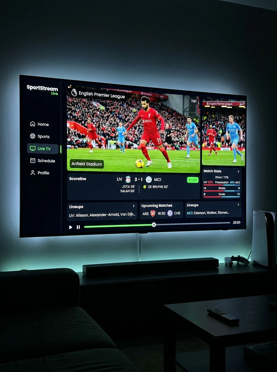 Best IPTV technology concept with glowing digital screens